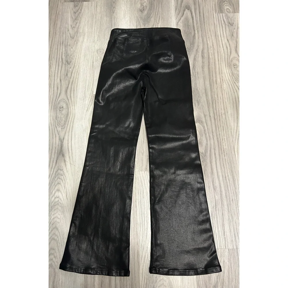 Frame Noir Coated Flare Leg Pants Black Faux Leather Look stretch Size 1 luxury